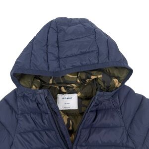 Old Navy Toddler Size 18-24 months puffer jacket Coat blue camo trim